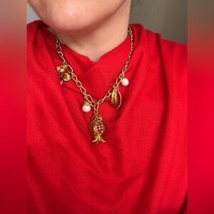 Zara Gold Necklace with Red and Pearl Accents